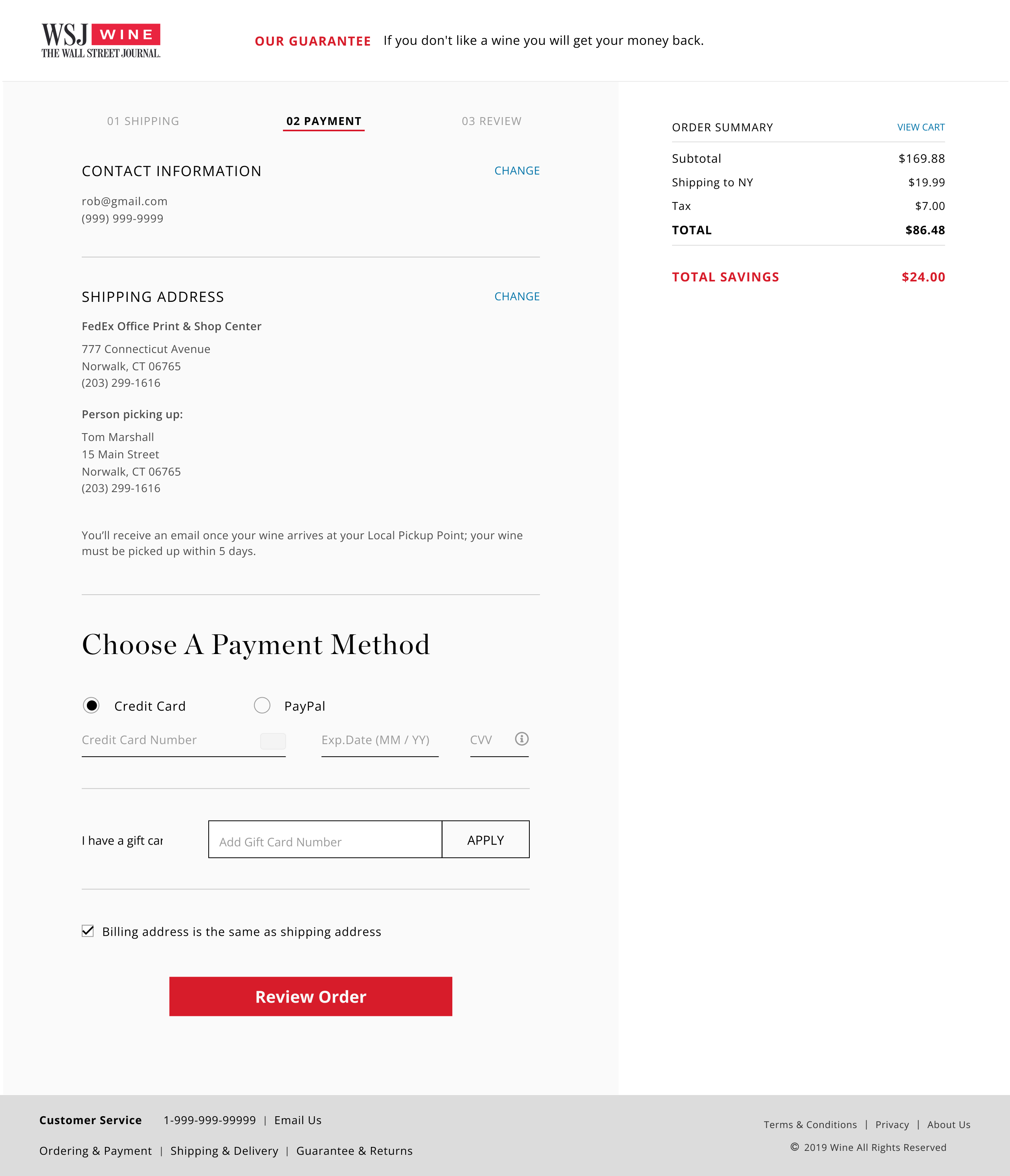 Checkout Payment page