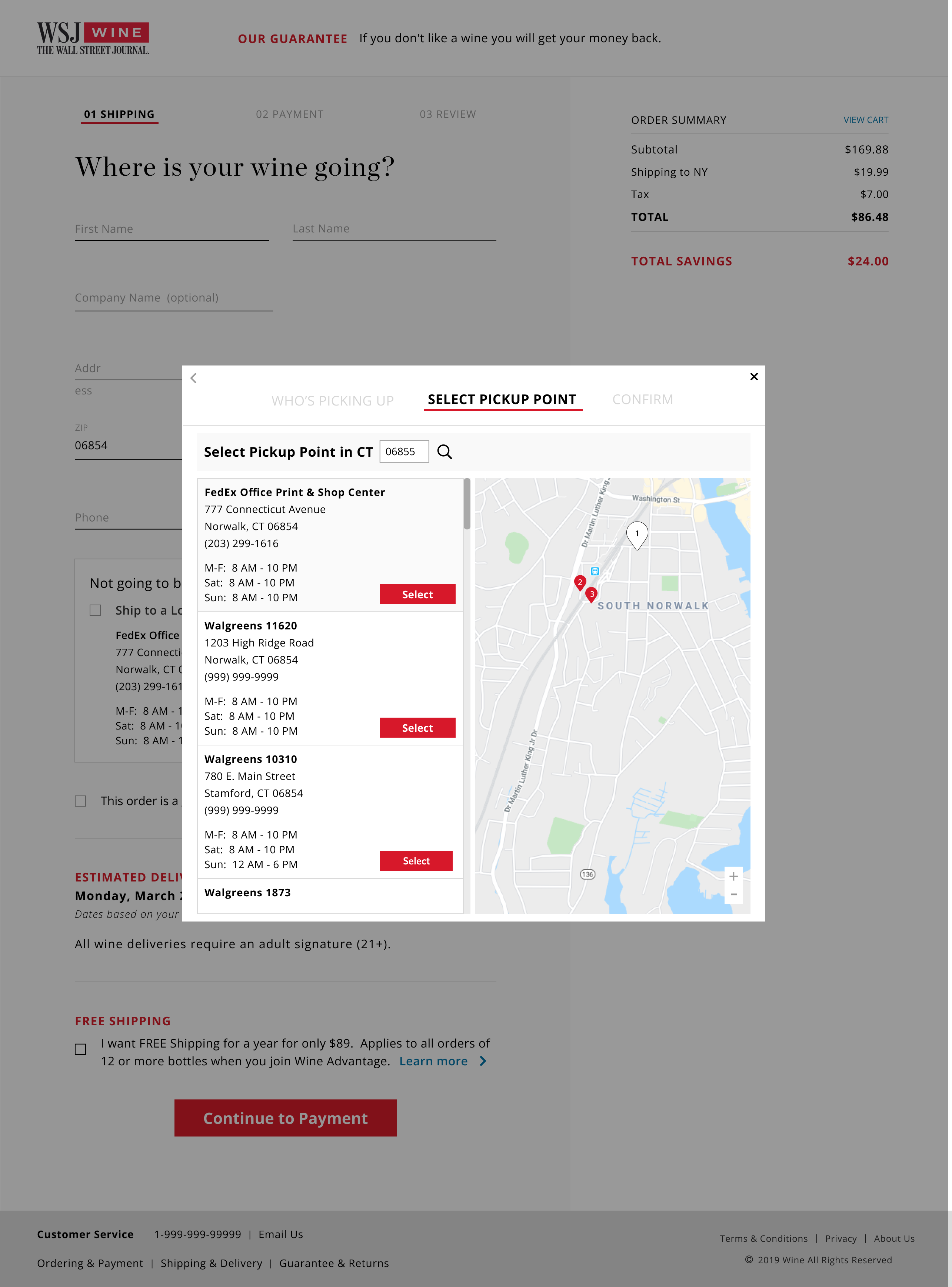 Select pick up location