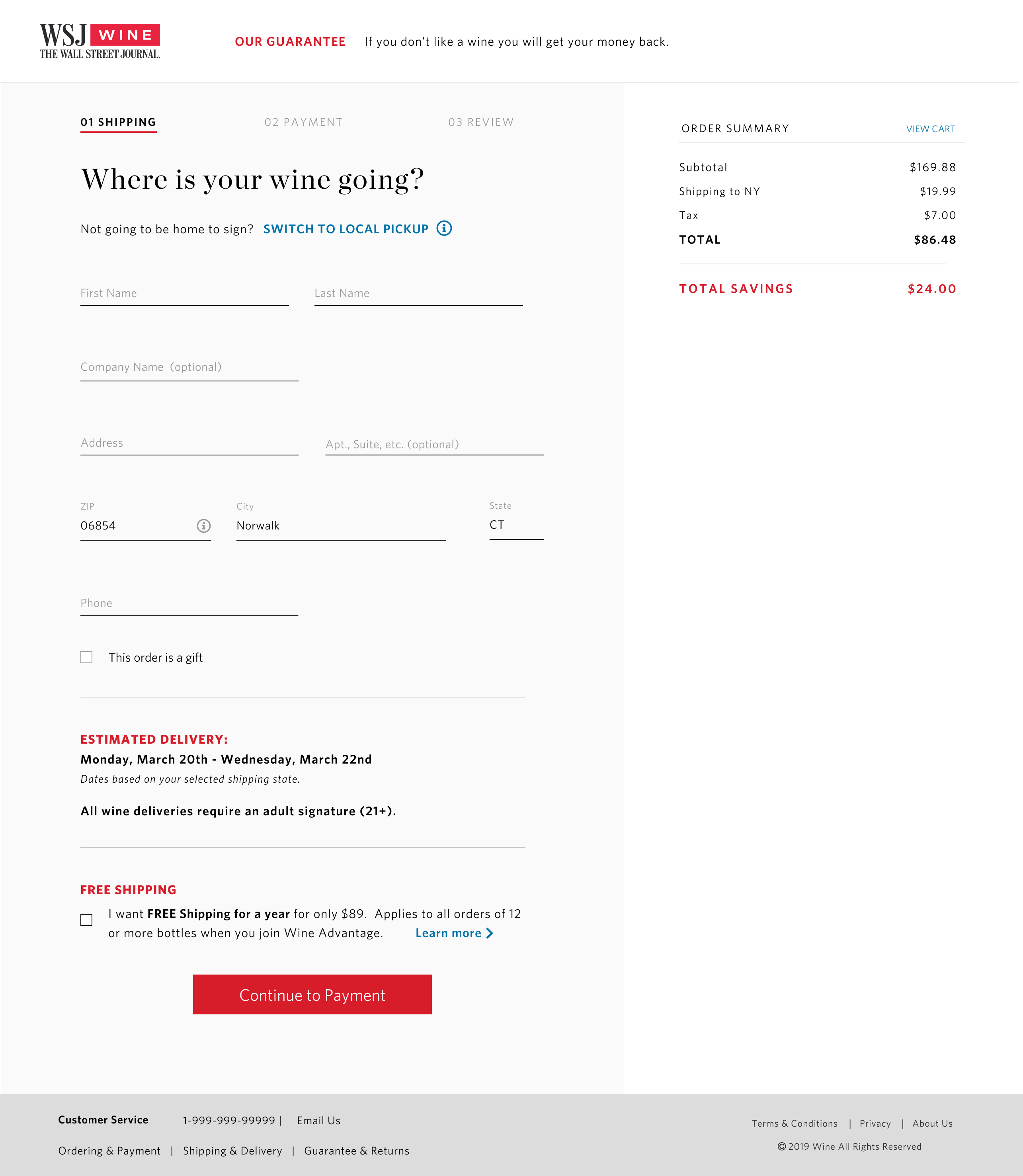 Initial Shipping Page